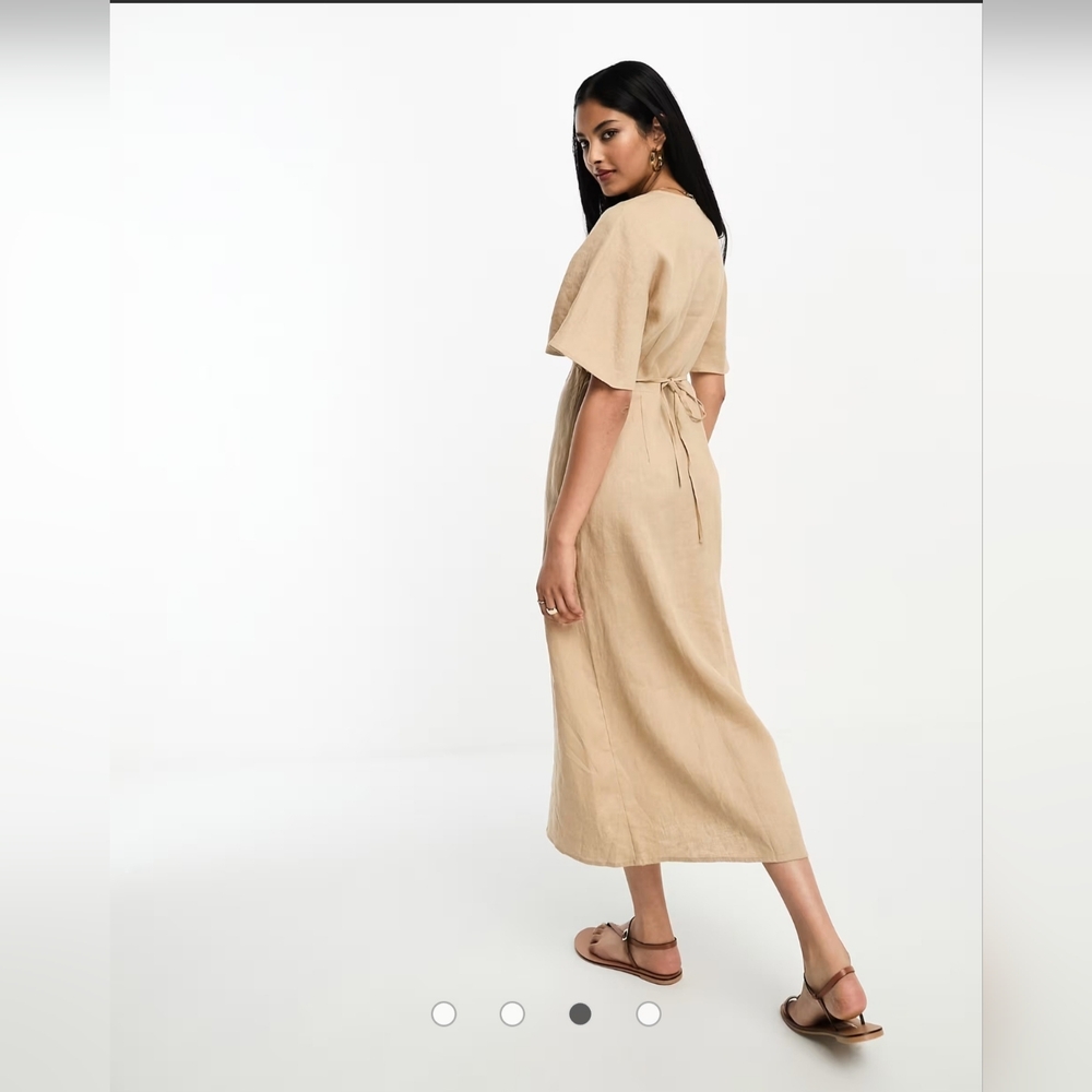 & Other Stories NWT Linen Flutter Sleeve Midi Dress Tan Size S - Picture 2 of 6